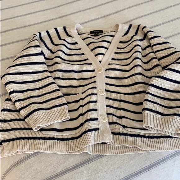Navy Striped Open Cardigan Sweater 